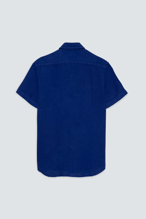 camisa de lino básica tinta azul mc