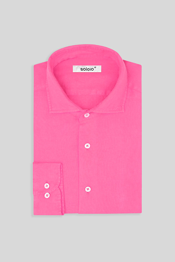 camisa de lino básica rosa brillante