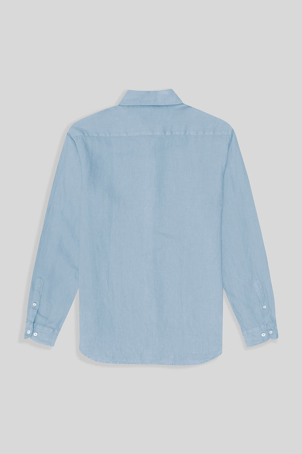 camisa basica lino azul hielo