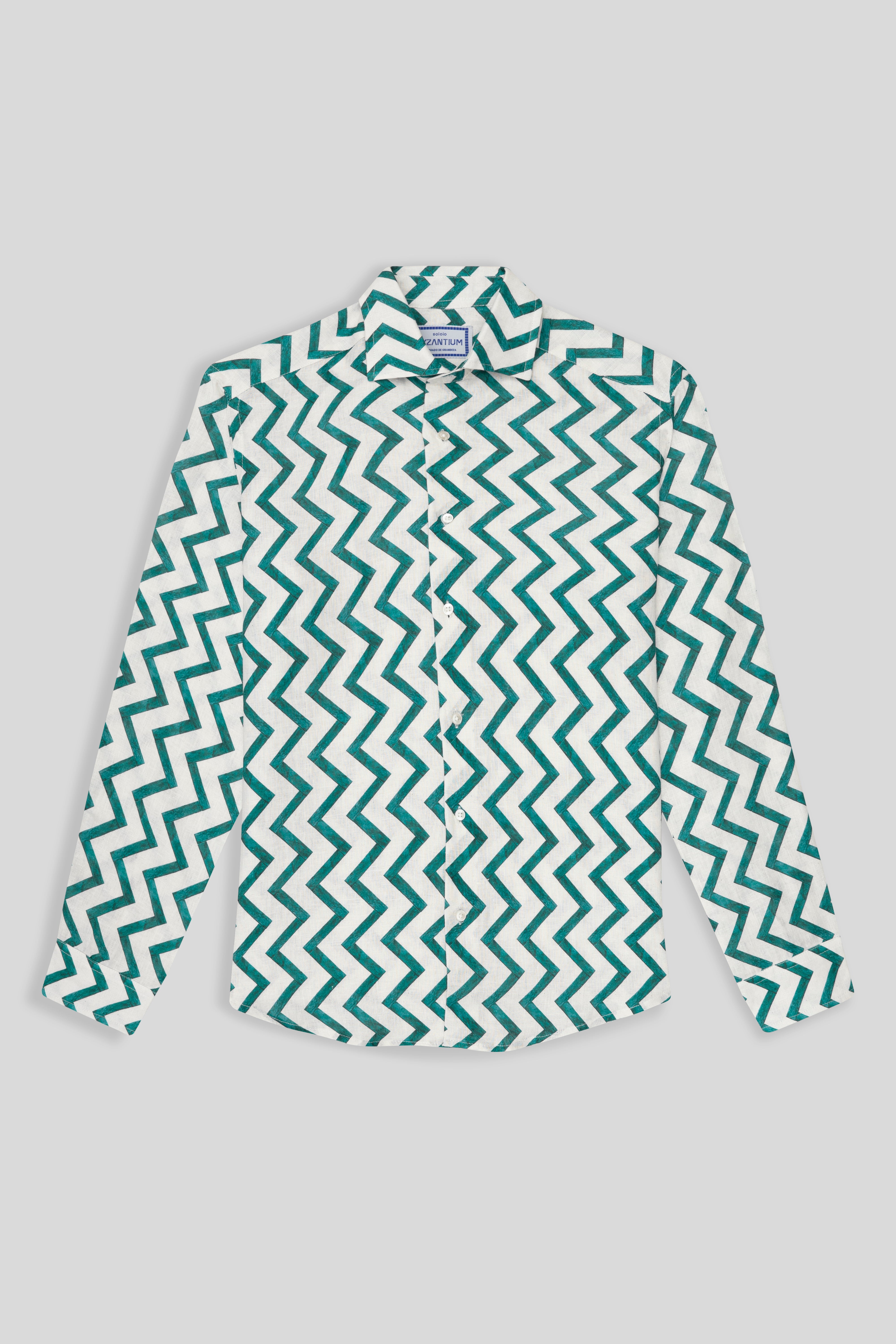 zigzag linen shirt green