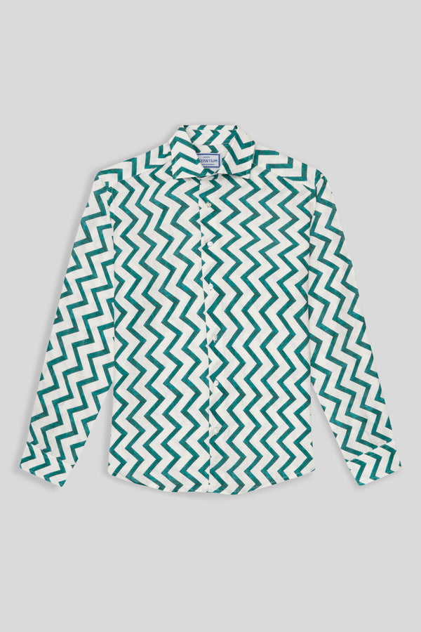 camisa de lino zigzag verde