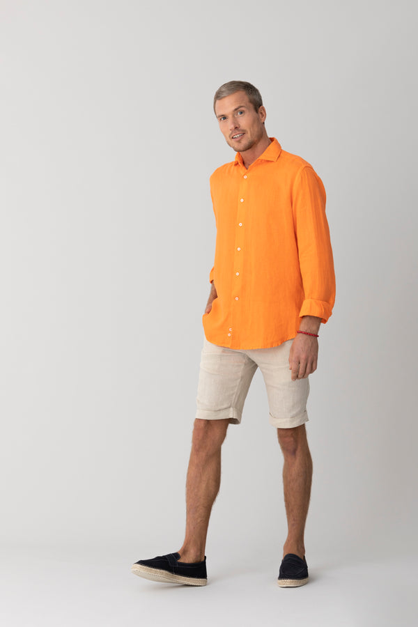 camisa básica de lino naranja ml