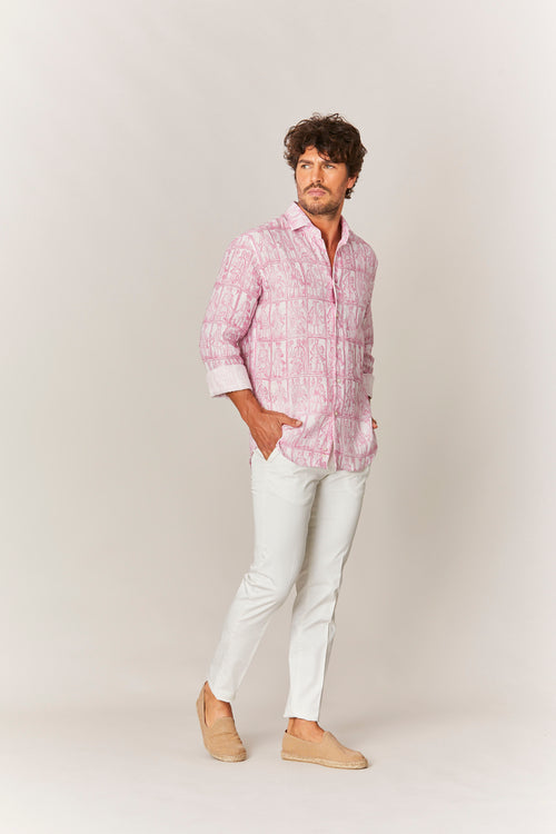 camisa vasari lino rosa