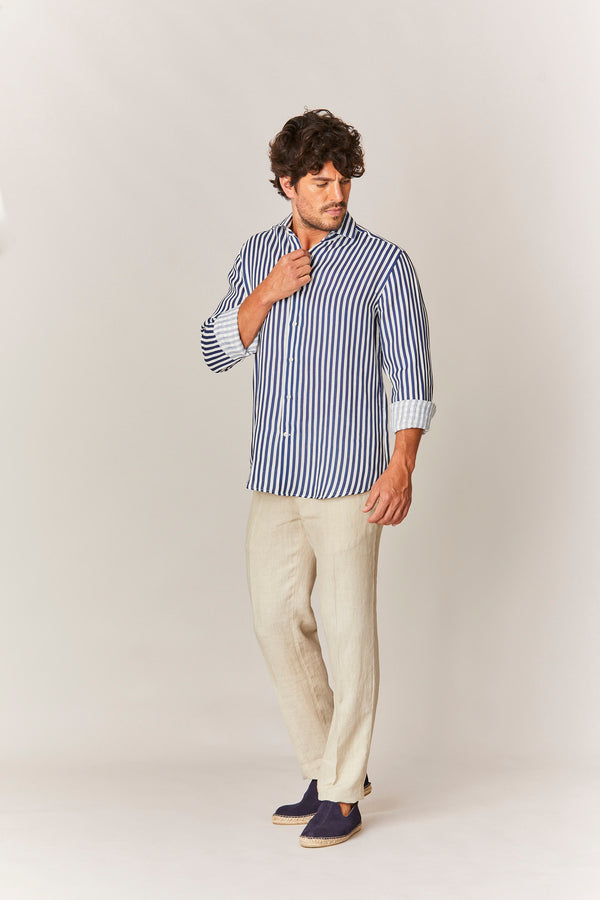 linen striped shirt navy