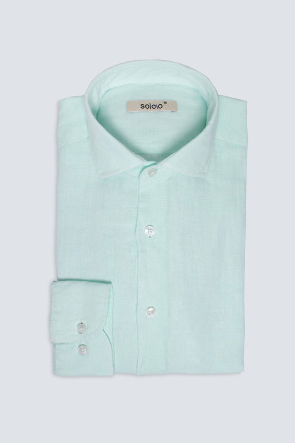  camisa de lino básica turquesa claro