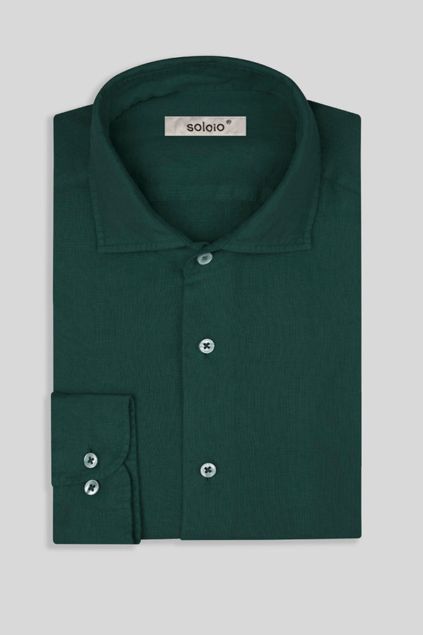 camisa de lino básica verde oscuro