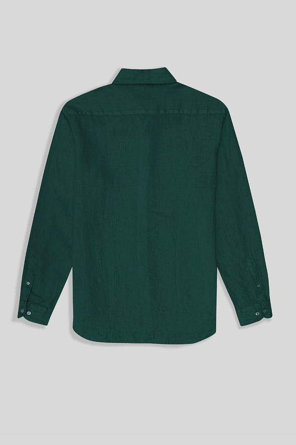 camisa de lino básica verde oscuro