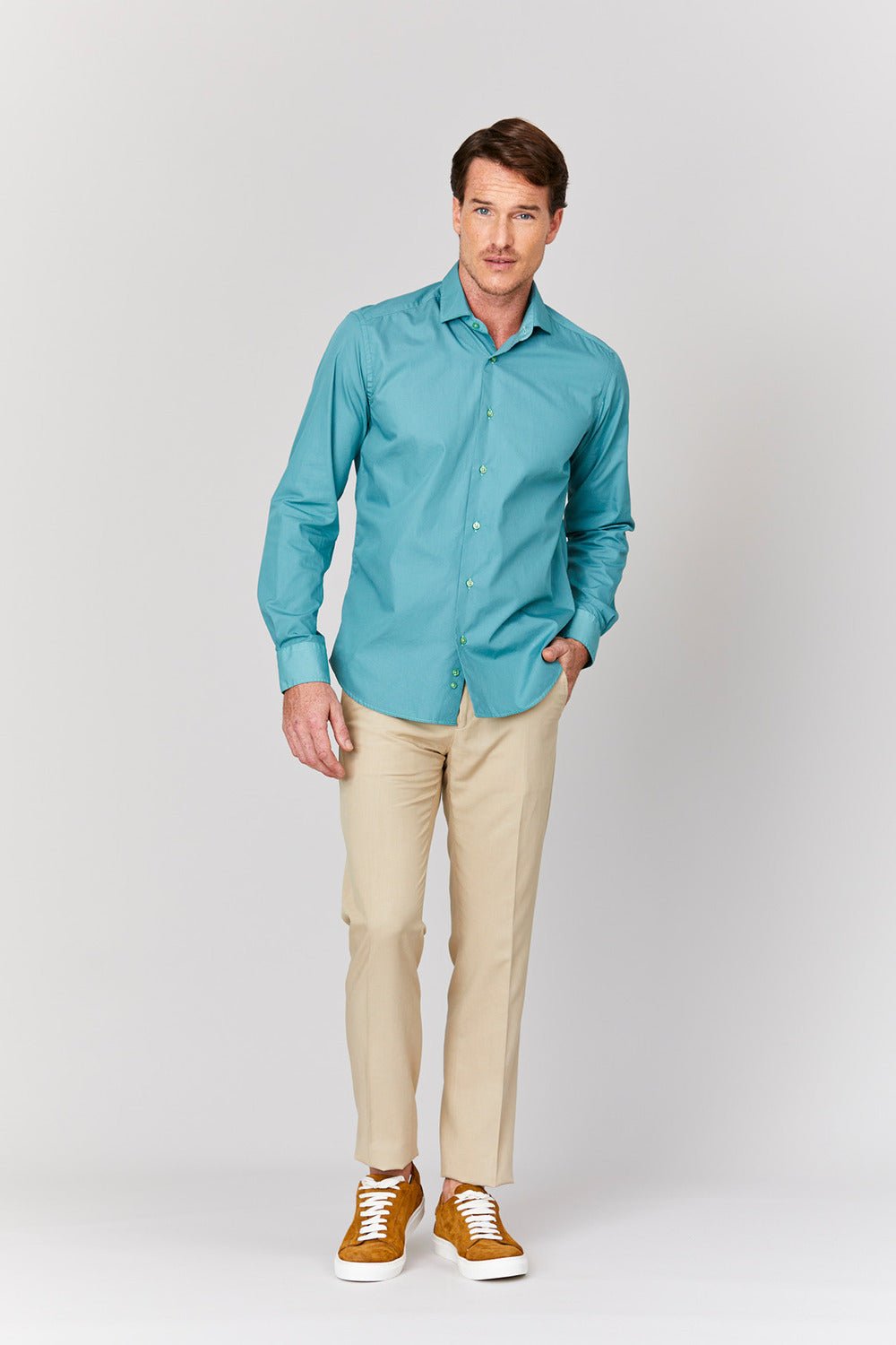 basic green cotton muslin shirt - soloio