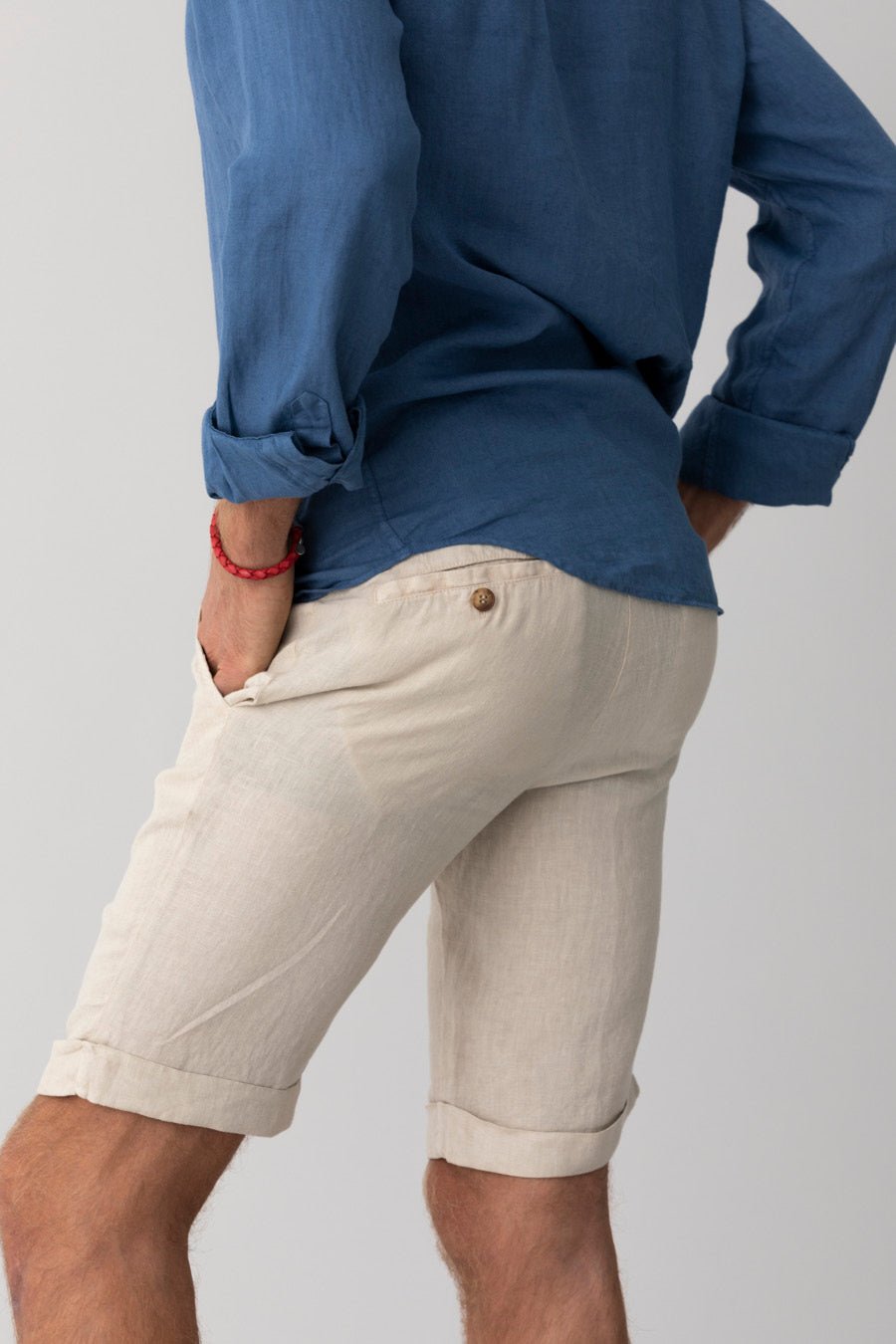 basic linen bermuda shorts beige - soloio