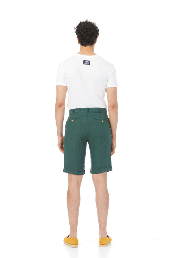 basic linen bermuda shorts green - soloio