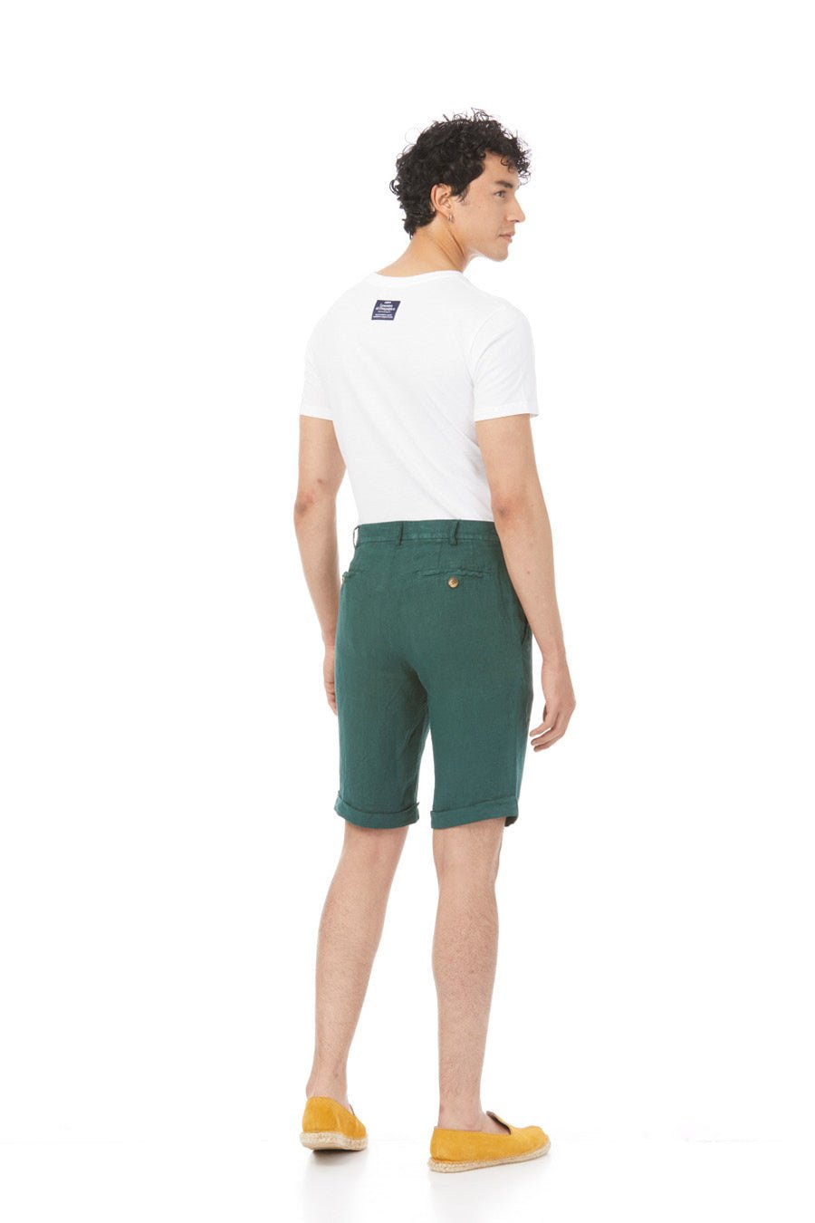 basic linen bermuda shorts green - soloio