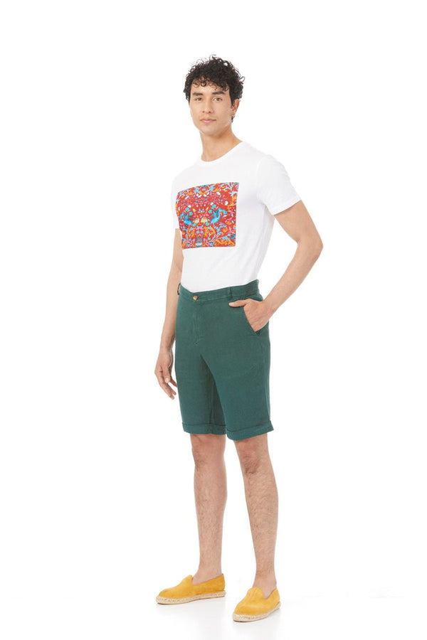 basic linen bermuda shorts green - soloio