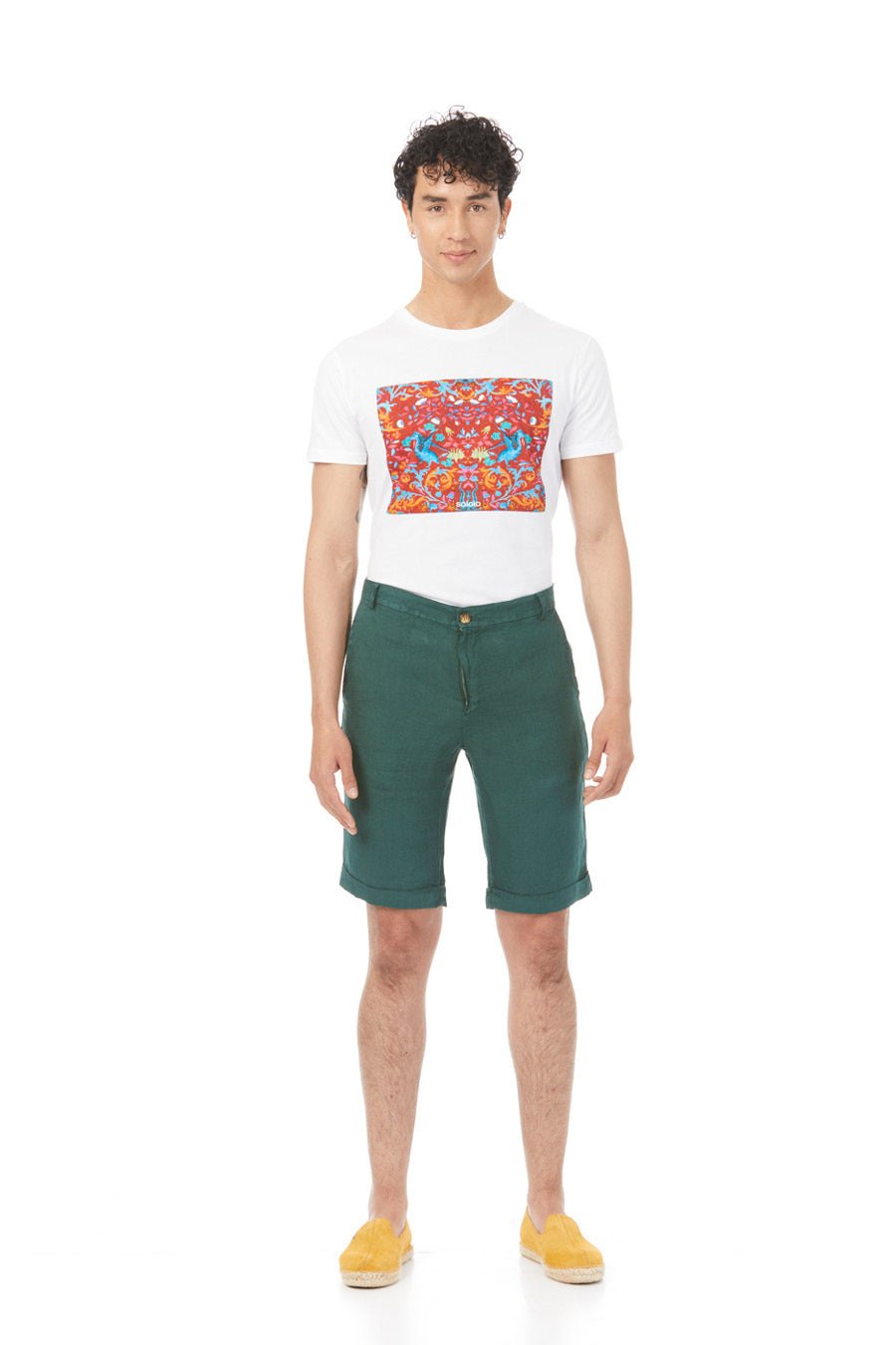 basic linen bermuda shorts green - soloio