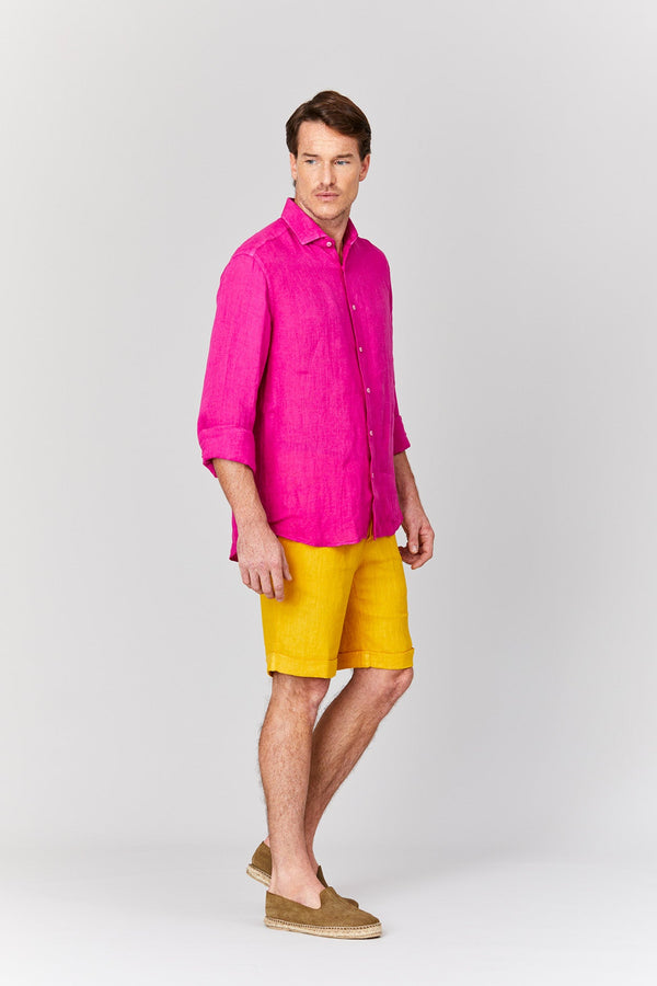 basic linen bermuda shorts mustard - soloio