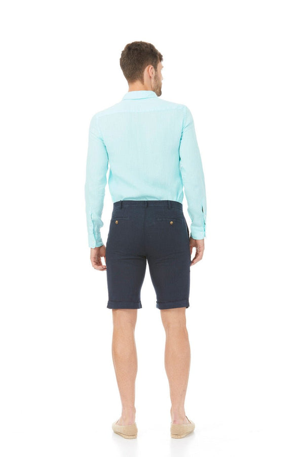basic linen bermuda shorts navy - soloio