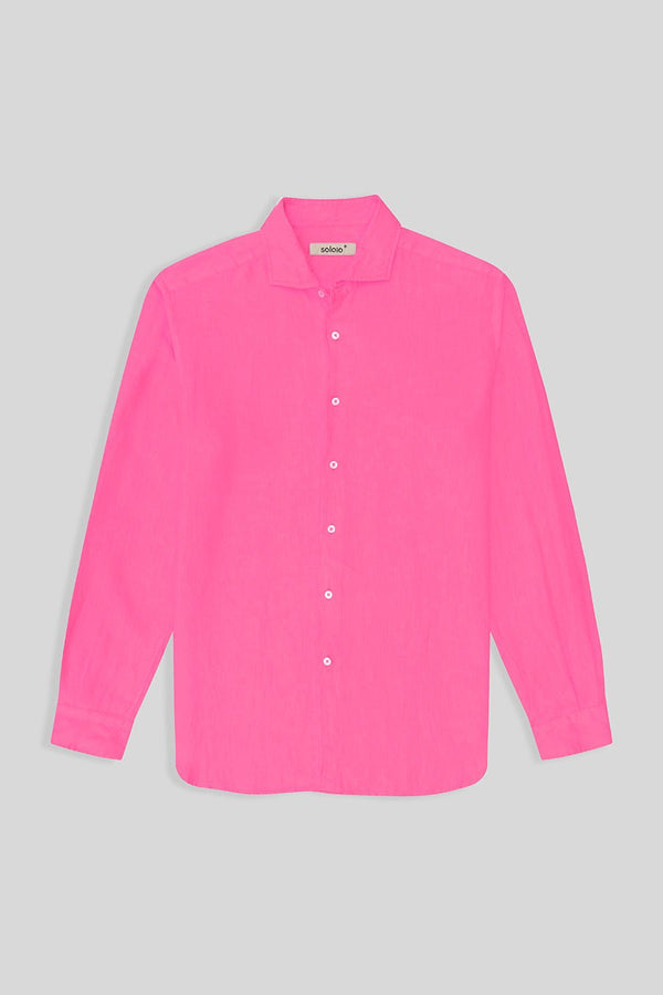 basic linen shirt bright pink - soloio