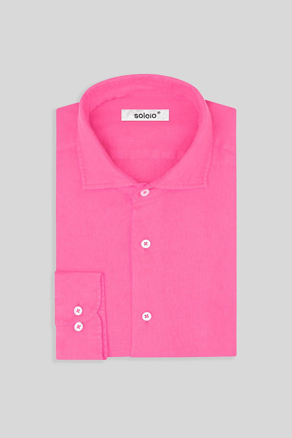 basic linen shirt bright pink - soloio