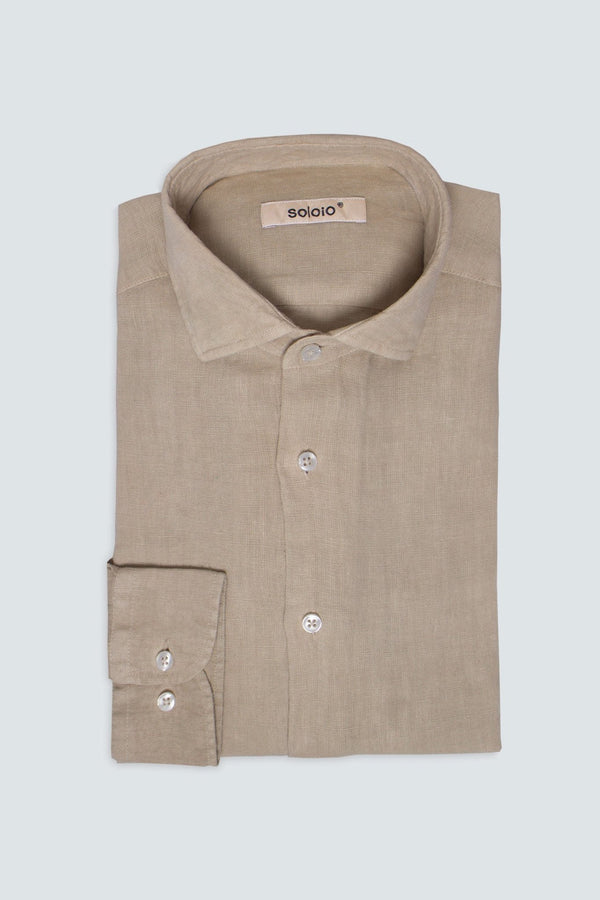 basic linen shirt dark beige - soloio