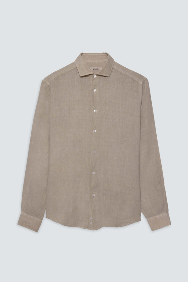 basic linen shirt dark beige - soloio