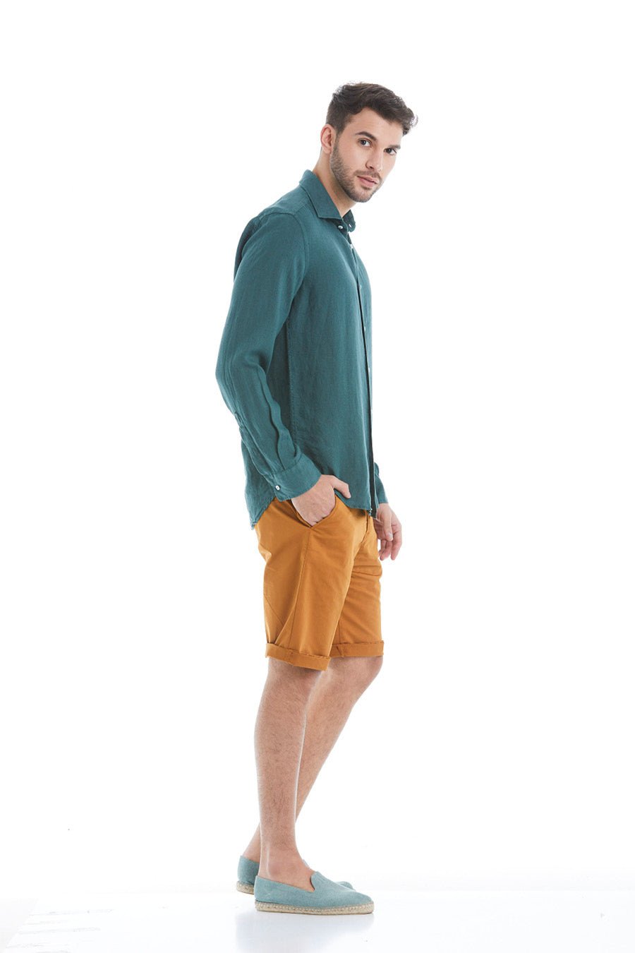 basic linen shirt dark green - soloio