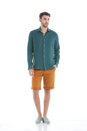 basic linen shirt dark green - soloio