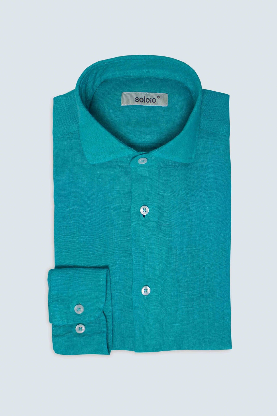 basic linen shirt dark turquoise - soloio