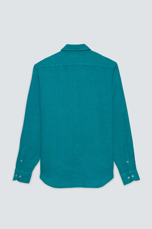 basic linen shirt dark turquoise - soloio