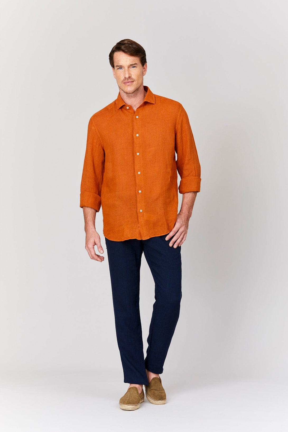 basic linen shirt honey - soloio