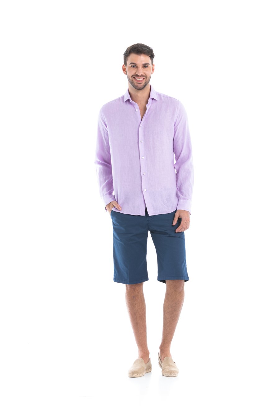 basic linen shirt light lilac - soloio