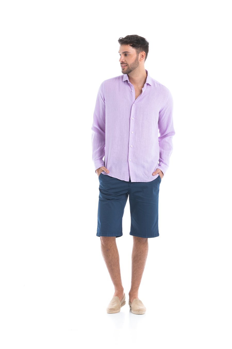 basic linen shirt light lilac - soloio