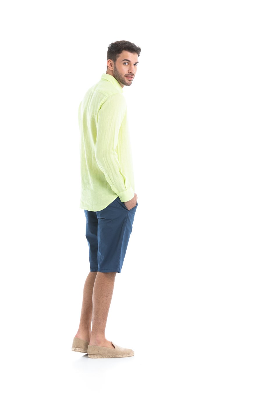 basic linen shirt lime - soloio