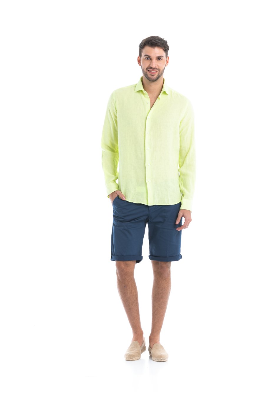 basic linen shirt lime - soloio