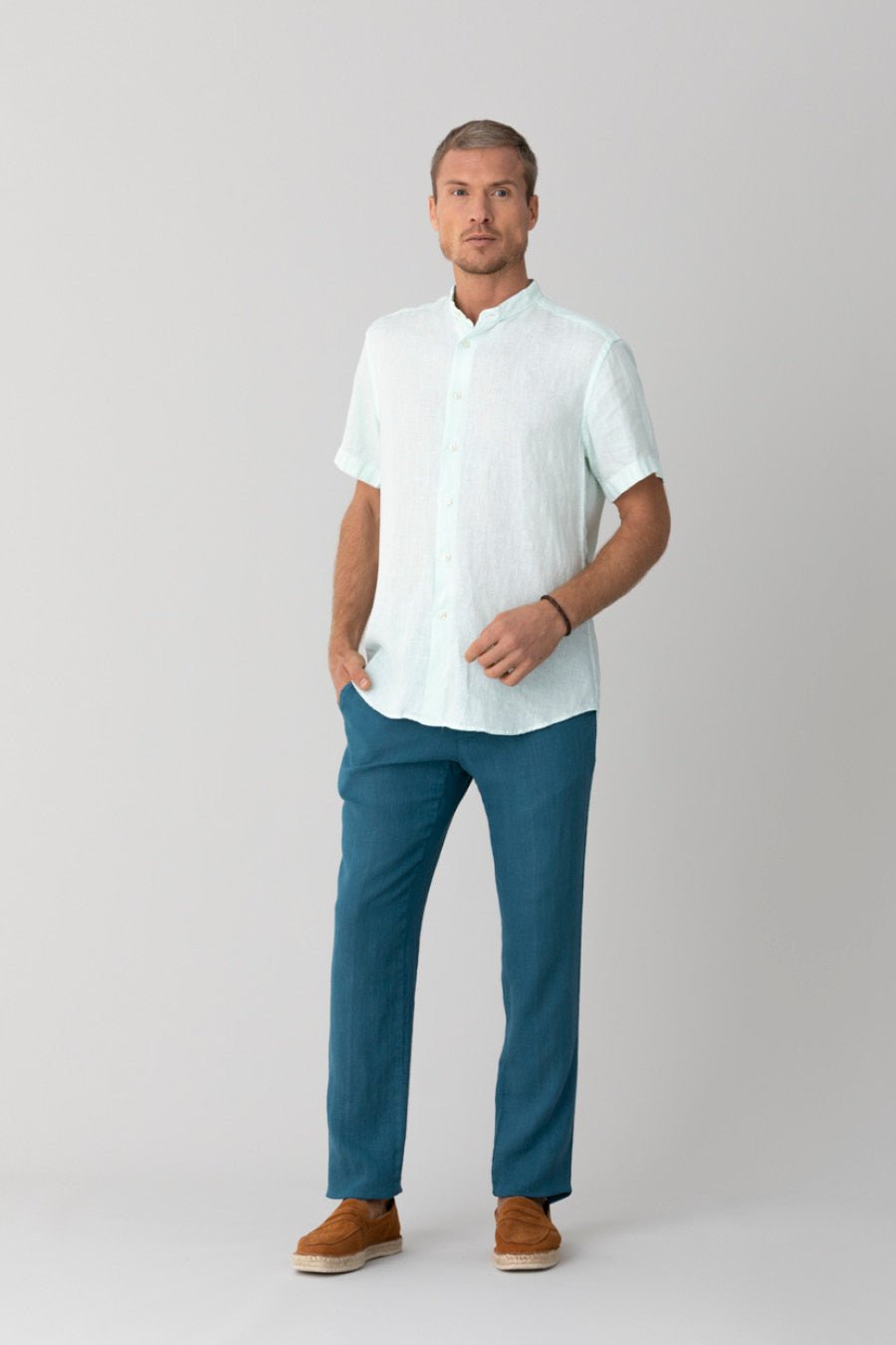 basic linen shirt mao aqua mc - soloio