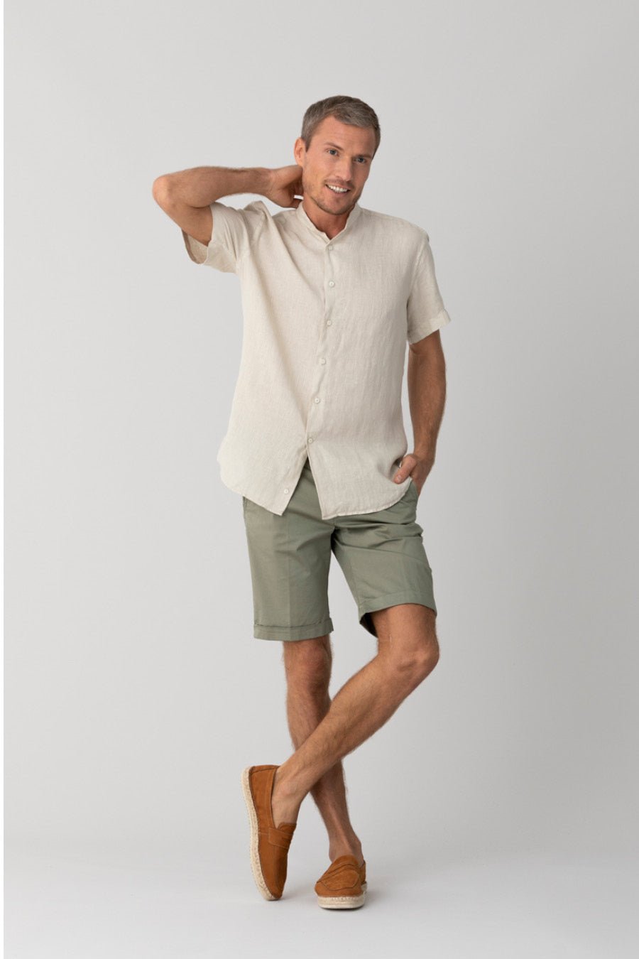 basic linen shirt mao beige - soloio