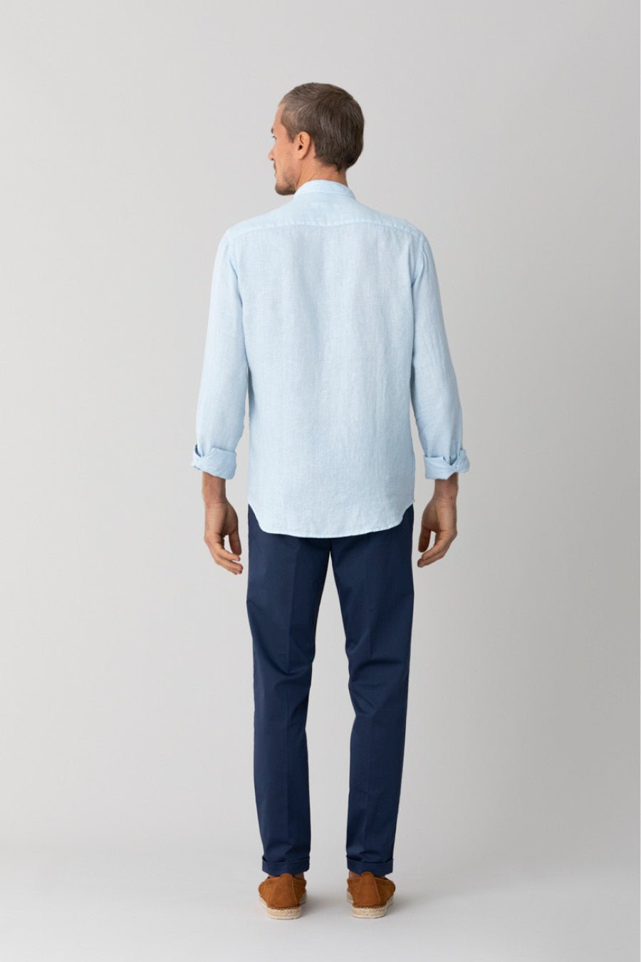 basic linen shirt mao collar sky blue - soloio