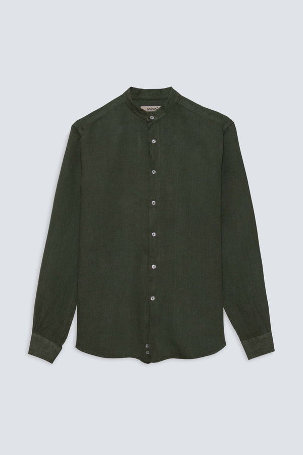 basic linen shirt mao military green - soloio