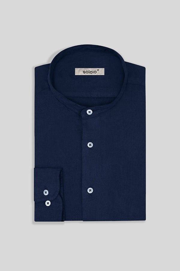 basic linen shirt mao navy - soloio