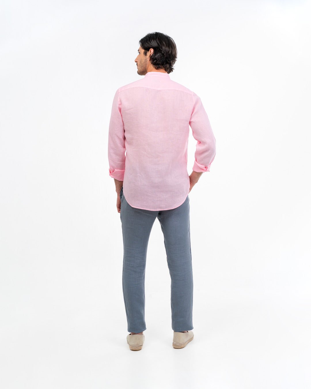 basic linen shirt mao pink - soloio