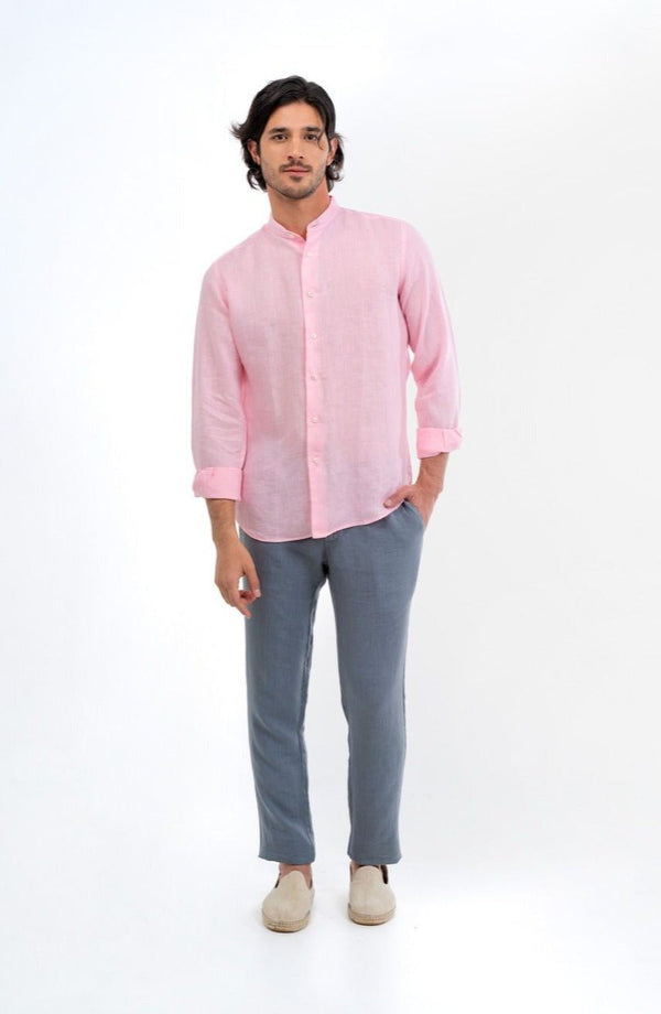 basic linen shirt mao pink - soloio