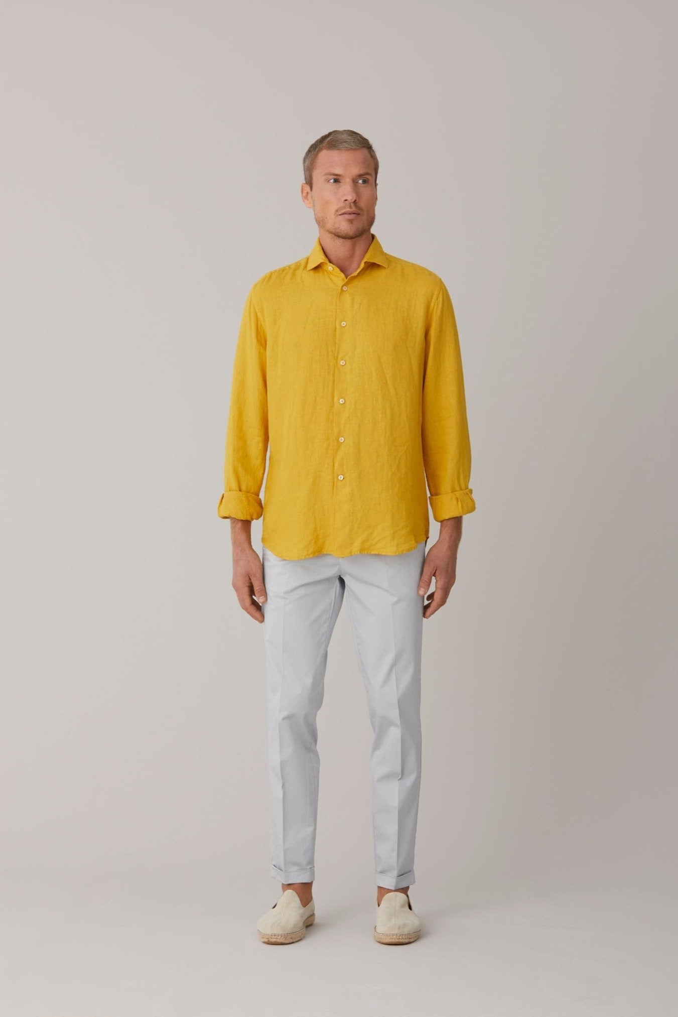 basic linen shirt mustard - soloio