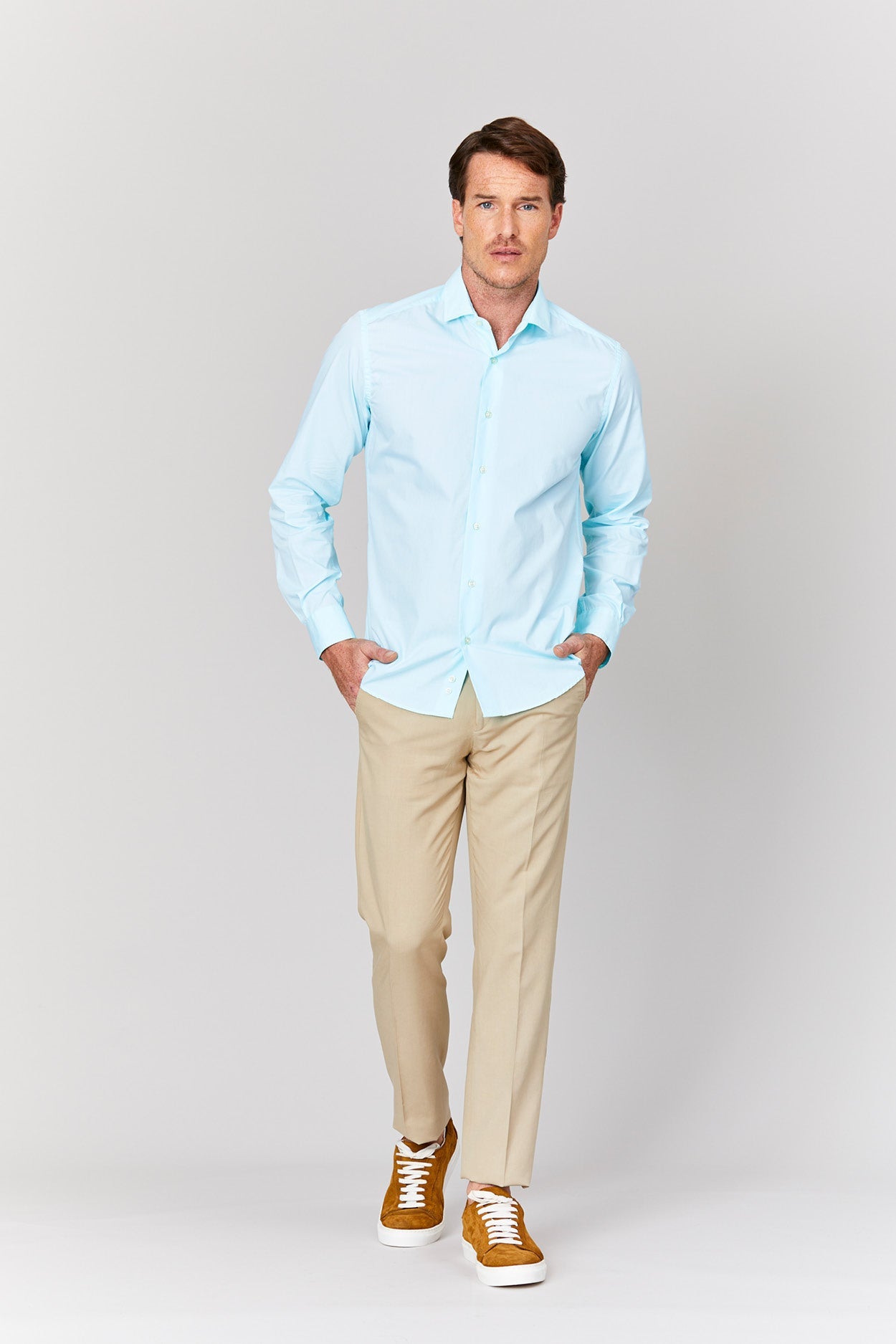 basic muslin cotton shirt turquoise - soloio