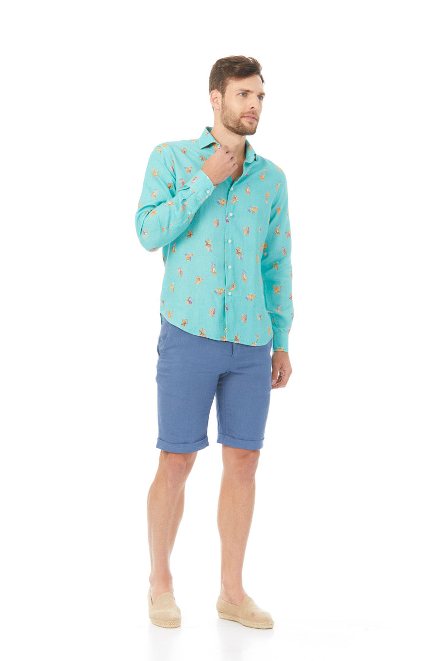 lorenzo linen shirt with separate turquoise patterns - soloio