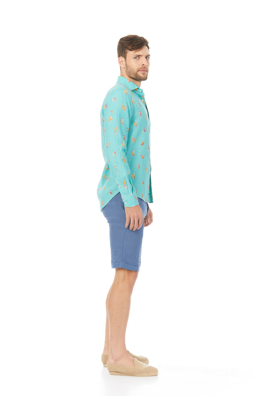 lorenzo linen shirt with separate turquoise patterns - soloio