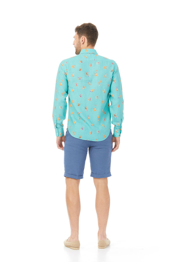 lorenzo linen shirt with separate turquoise patterns