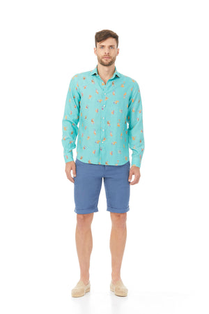 lorenzo linen shirt with separate turquoise patterns - soloio