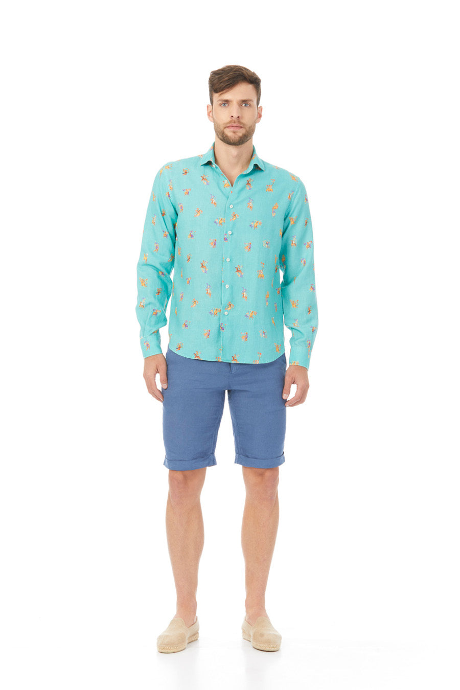 lorenzo linen shirt with separate turquoise patterns - soloio