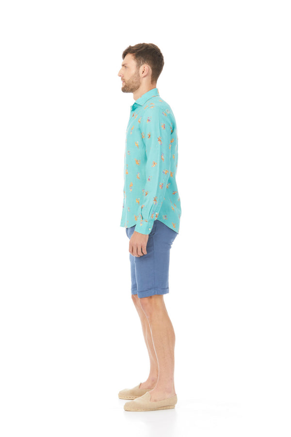 lorenzo linen shirt with separate turquoise patterns
