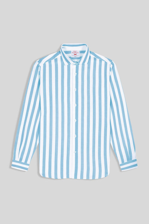 blue curacao striped linen shirt