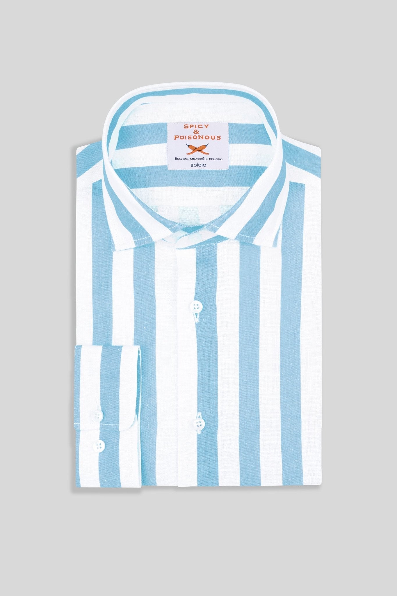 blue curacao striped linen shirt - soloio