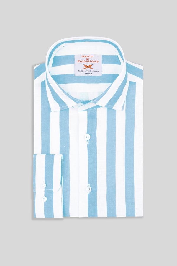 blue curacao striped linen shirt - soloio